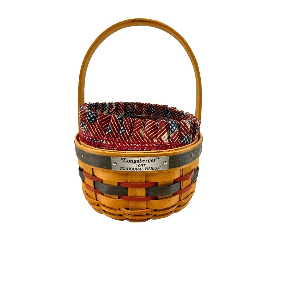 1997 Longaberger Inaugural Basket w/Flag Liner & Protector Vintage 5.5RD 3.25H